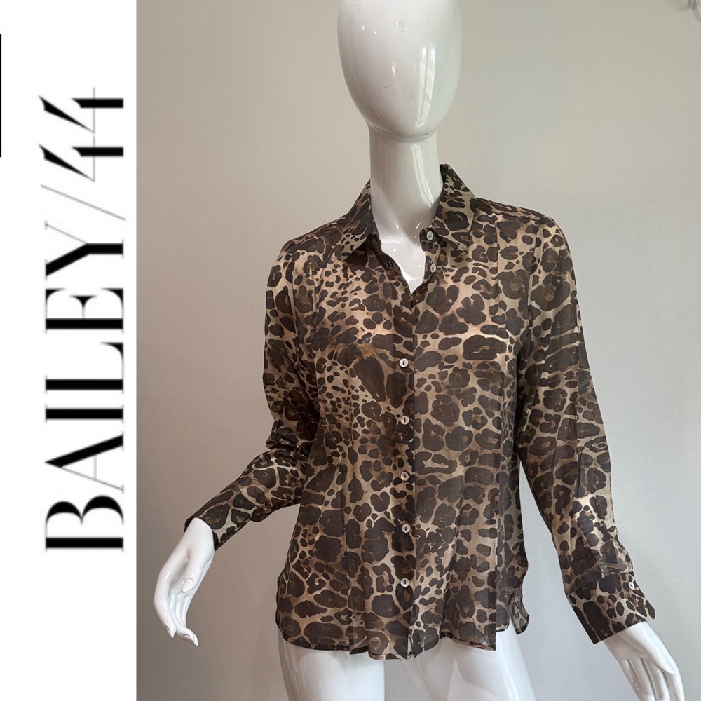 Bailey/44 Animal Print Sheer Button Down Shirt Cheetah Leopard